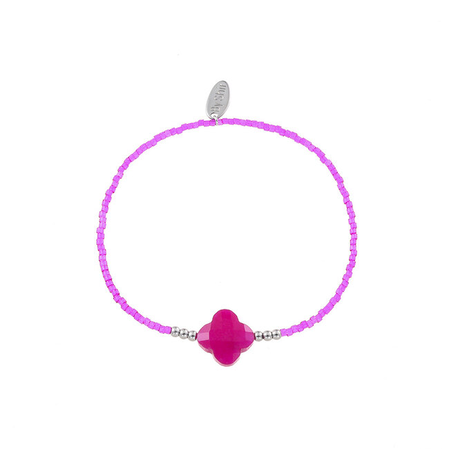 By Shir Armband Perlen Fuchsia Kleeblatt