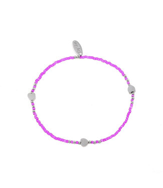 By Shir Armband kraaltjes Fuchsia Hartjes