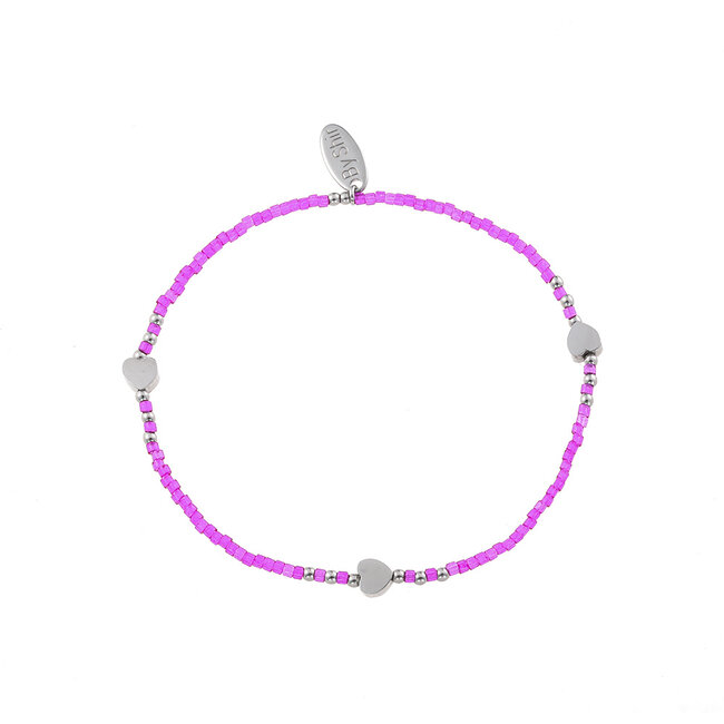 By Shir Armband kraaltjes Fuchsia Hartjes