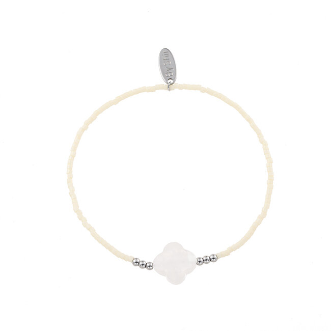 By Shir Armband Perlen Off White Kleeblatt