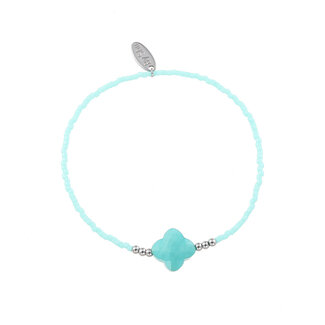 By Shir Armband kraaltjes Turquoise Klaver zilver