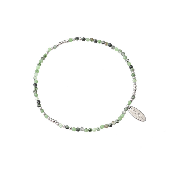 By Shir Armband kraaltjes mix licht groen zilver