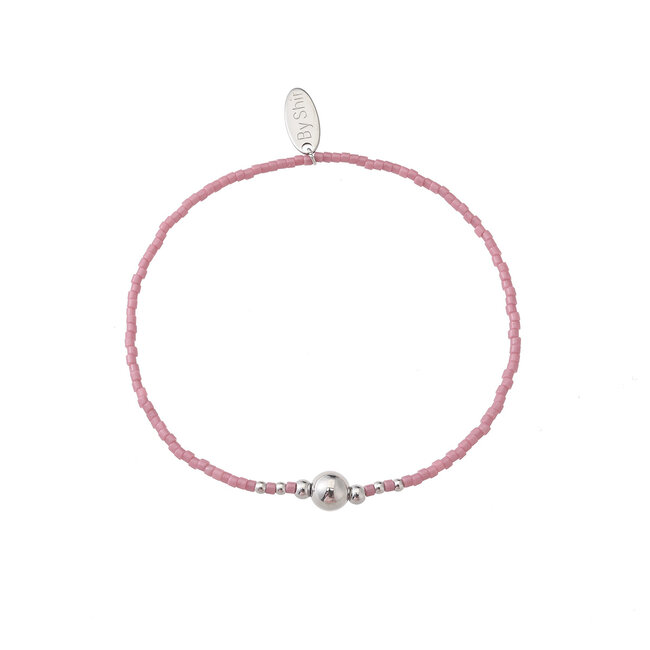 By Shir Armband kraaltjes oud roze dot zilver