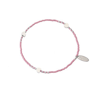 By Shir Armband kraaltjes oud roze hartjes zilver