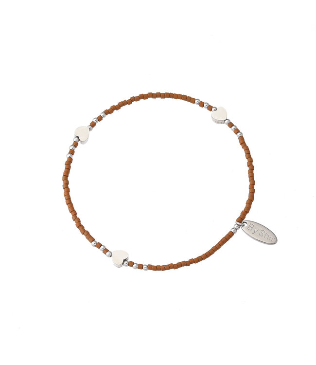 By Shir Armband Perlen braun Herzen