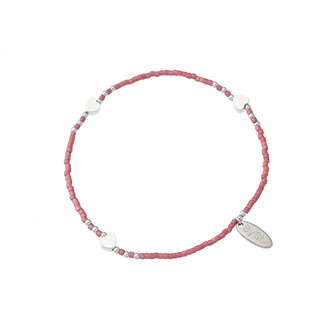 By Shir Armband kraaltjes Crimson roze hartjes zilver