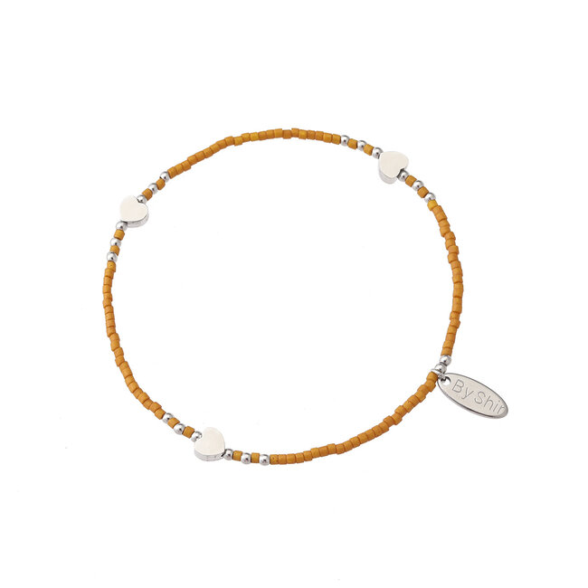 By Shir Armband Perlen Zimtbraun matt Herzen
