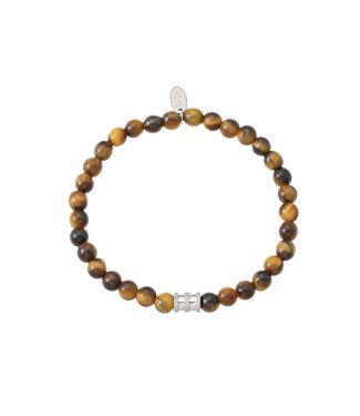 By Shir Heren armband Tijgeroog met cilindervorming tussenkraal 6mm