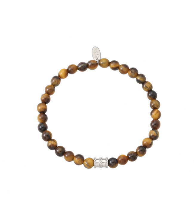 By Shir Heren armband Tijgeroog met cilindervorming tussenkraal 6mm