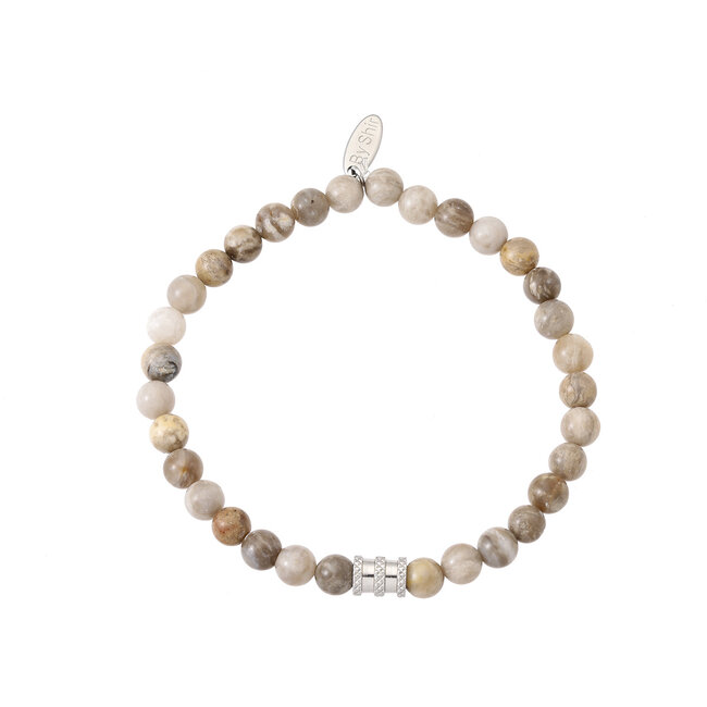 By Shir Heren armband Silverleaf met cilindervorming tussenkraal 6mm