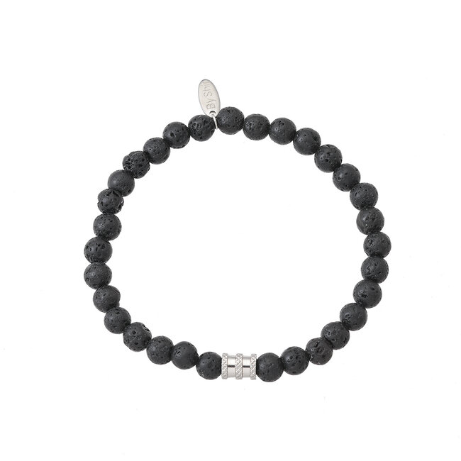 By Shir For him armband kraal Lava met bewerkte tussenkraal 8mm