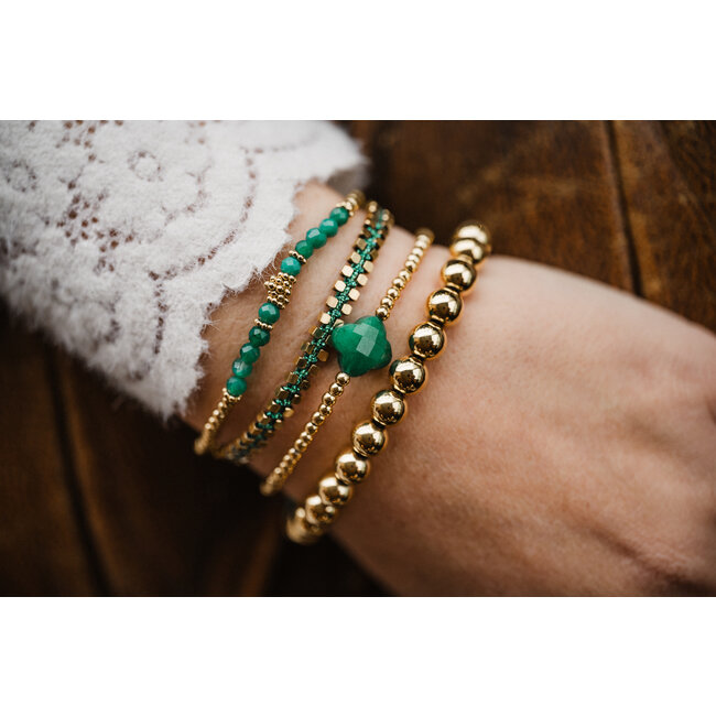 By Shir Armband kraaltjes edelsteel klaver groen Aventurijn