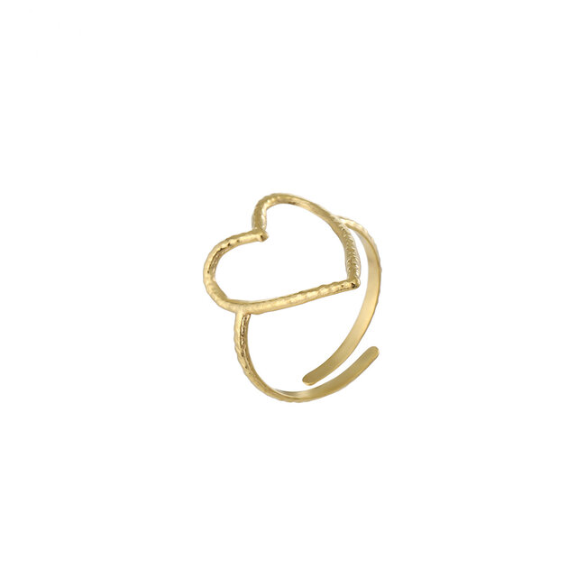 By Shir Ring luxe open heart goud