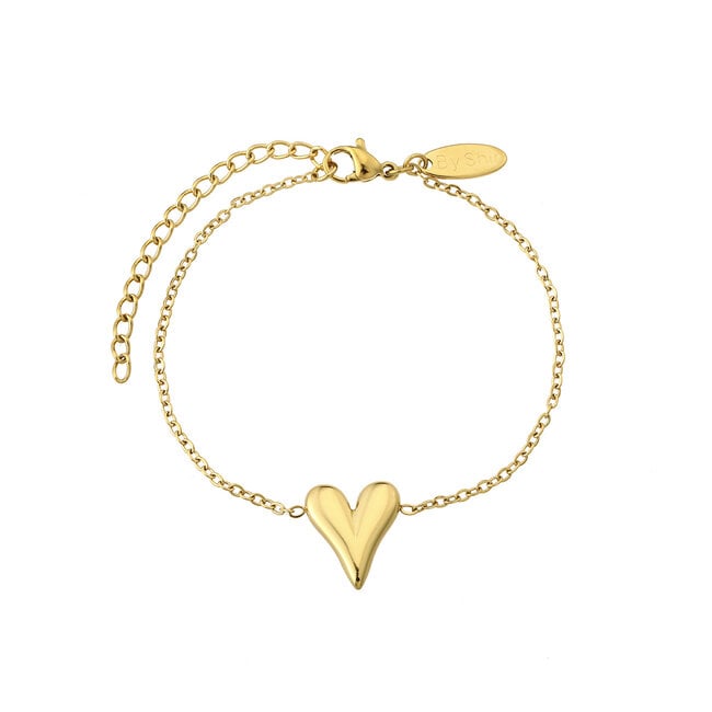 By Shir Armband edelstaal hart charm goud