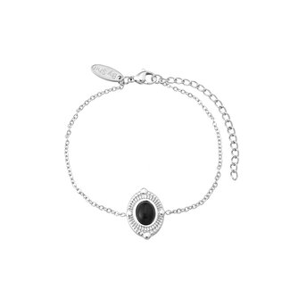 By Shir Armband edelstaal Lieke zwart agaat zilver