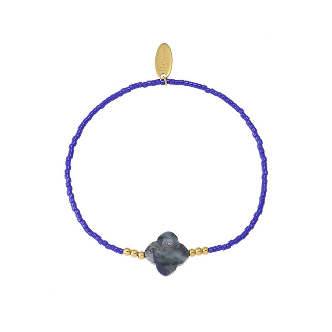 By Shir Armband kraaltjes blauw Lapis Lazulli klaver goud