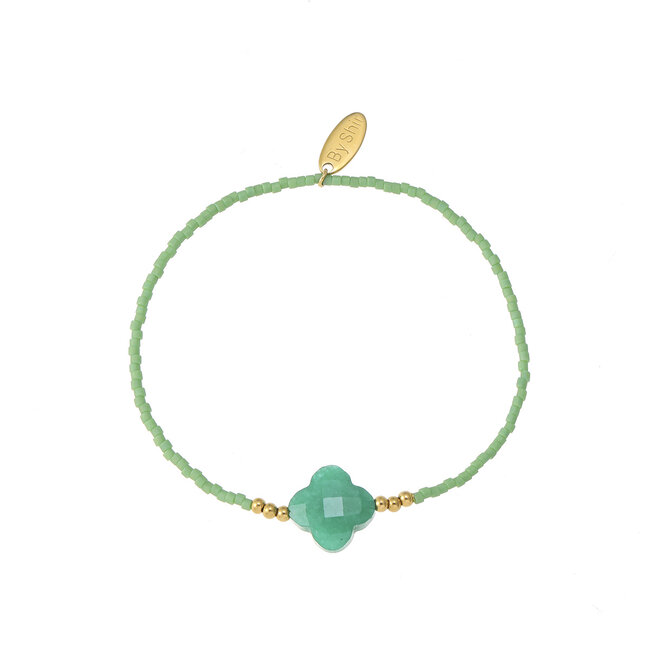 By Shir Armband Perlen grün Kleeblatt grün
