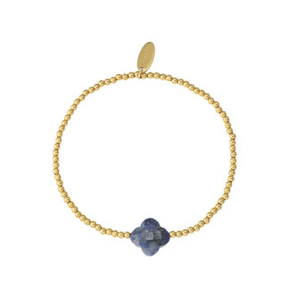 By Shir Armband kraaltjes Lapis lazulli klaver goud