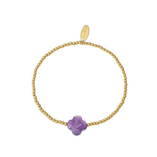 By Shir Armband kraaltjes Amethyst klaver goud