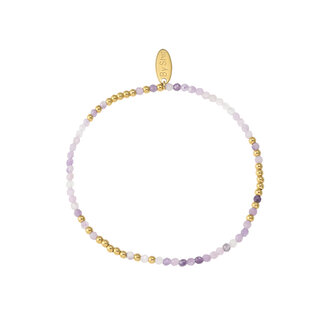 By Shir Armband kraaltjes Light purple jade mix goud