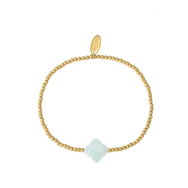 By Shir Armband kraaltjes klaver Calciet Turquoise goud