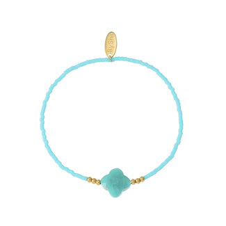 By Shir Armband kraaltjes turquoise klaver goud