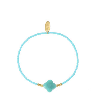 By Shir Armband kraaltjes turquoise klaver