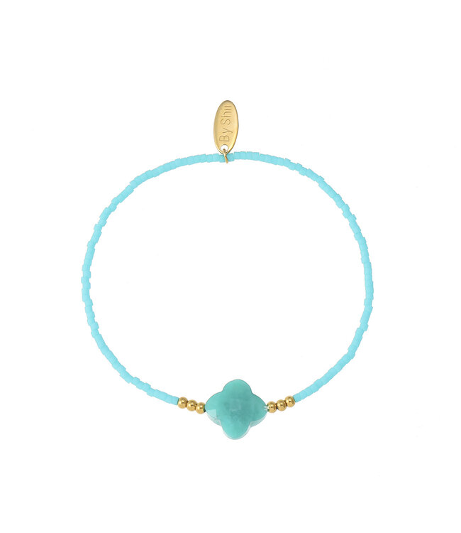 By Shir Armband kraaltjes turquoise klaver