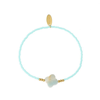 By Shir Armband kraaltjes turquoise klaver Calciet goud