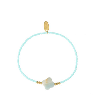 By Shir Armband kraaltjes turquoise klaver Calciet