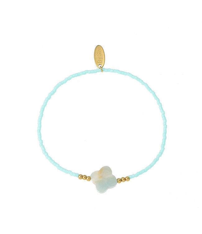 By Shir Armband kraaltjes turquoise klaver Calciet