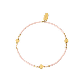 By Shir Armband kraaltjes licht roze hartjes goud