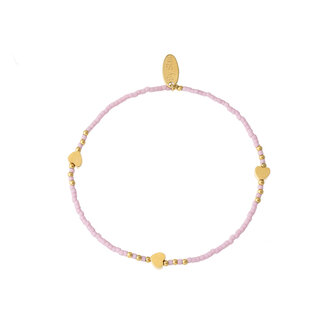 By Shir Armband kraaltjes Lila hartjes goud