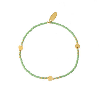 By Shir Armband kraaltjes groen hartjes