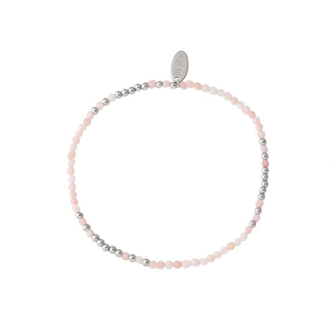 By Shir Armband kraaltjes Rosequartz mix zilver