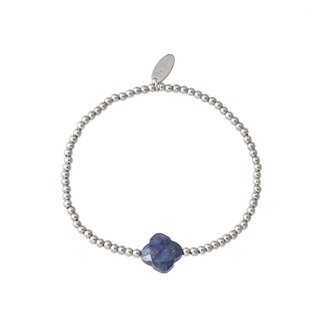 By Shir Armband kraaltjes lapis lazuli klaver zilver