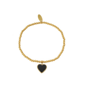 By Shir Armband mit Herzchen aus schwarzen Perlen