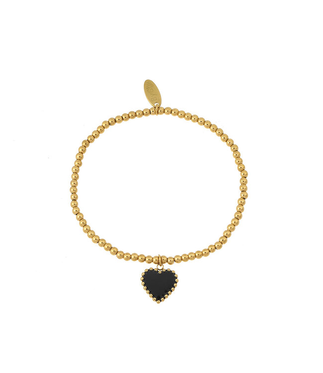 By Shir Armband mit Herzchen aus schwarzen Perlen