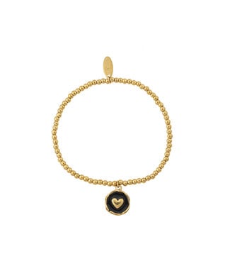By Shir Armband Perlen Münze Herz schwarz