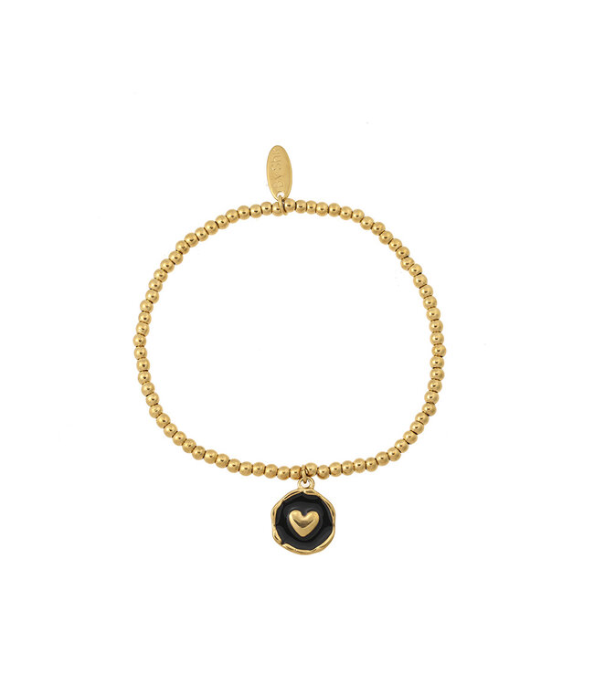 By Shir Armband kraaltjes munt hart zwart