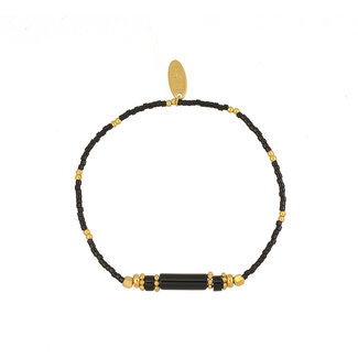 By Shir Armband kraaltjes bohemian zwart staafje