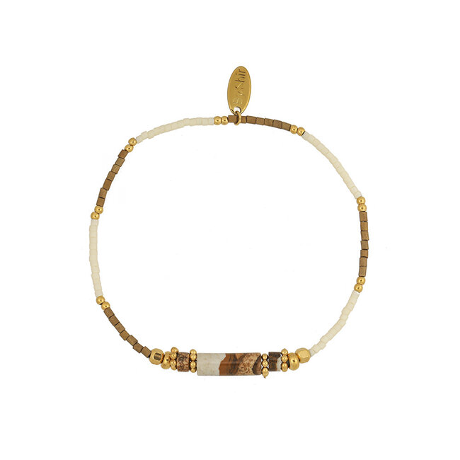 By Shir Armband kraaltjes bohemian bruin staafje