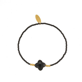 By Shir Armband kraaltjes zwart agaat klaver