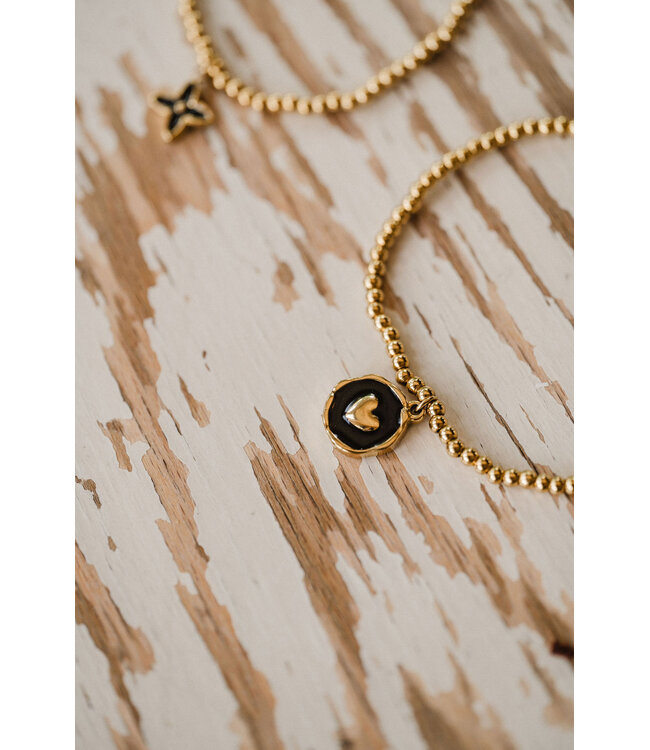 By Shir Armband Perlen Münze Herz schwarz
