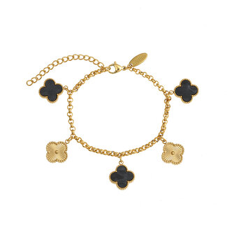 By Shir Armband edelstaal klaver zwart
