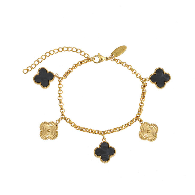 By Shir Armband edelstaal klaver zwart
