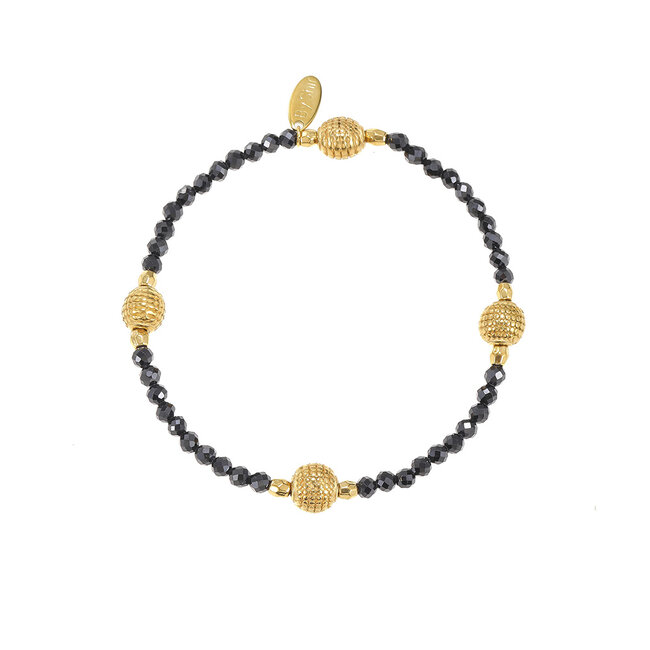 By Shir Armband kraaltjes extra edelsteen zwart