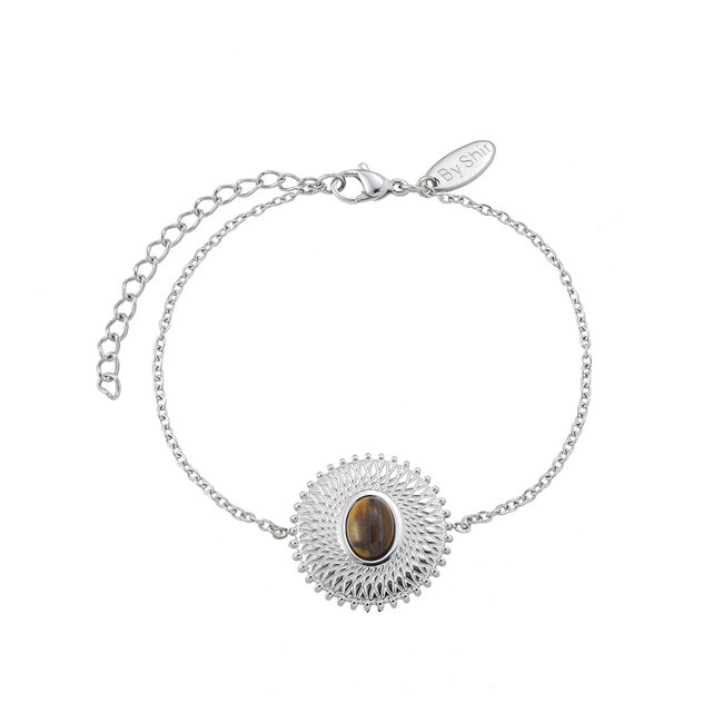 By Shir Armband edelstaal Liz tijgeroog