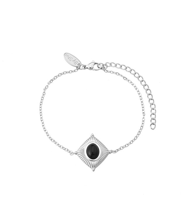 By Shir Armband edelstaal Noé zwart agaat
