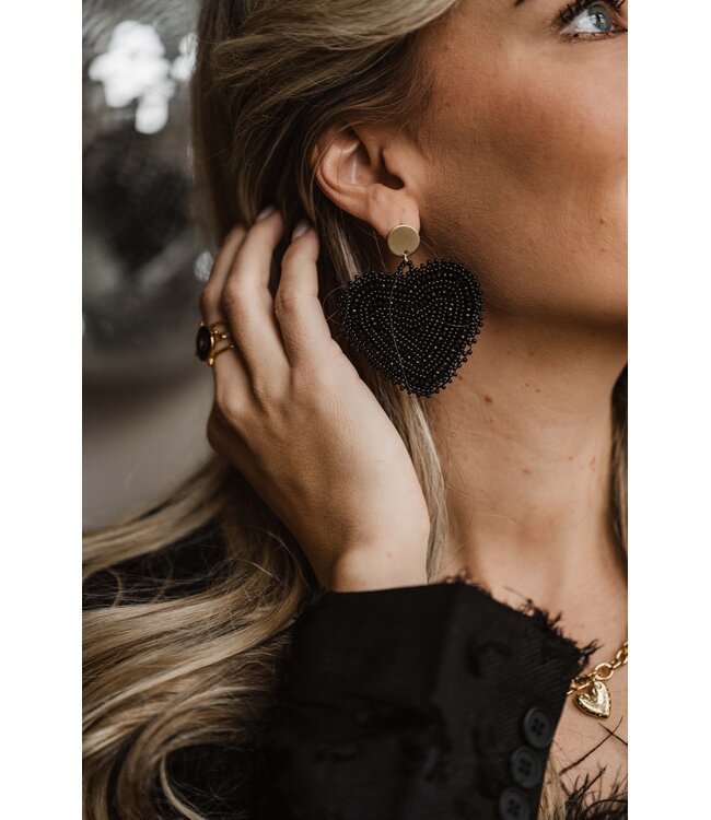 By Shir Earrings luxury glowy black heart